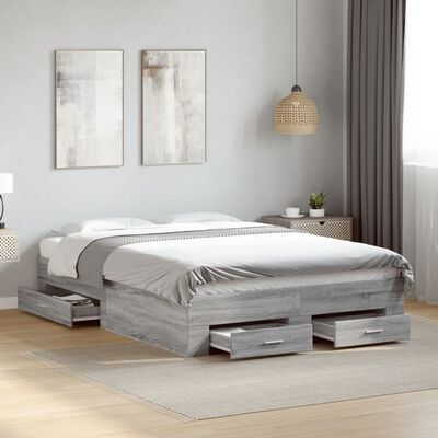 vidaXL Bed Frame with Drawers without Mattress Grey Sonoma 120x200 cm