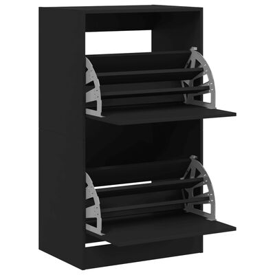 vidaXL Shoe Cabinet with 2 Flip-Drawers Black 60x42x108 cm