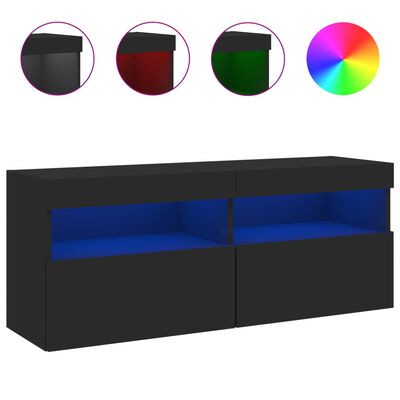 vidaXL TV Wall Cabinet with LED Lights Black 100x30x40 cm