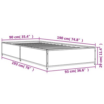 vidaXL Bed Frame without Mattress Sonoma Oak 90x190 cm Single