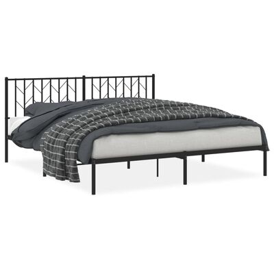 vidaXL Metal Bed Frame without Mattress with Headboard Black 183x213 cm