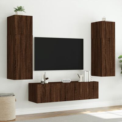 vidaXL 6 Piece TV Wall Units with LED Brown Oak Engineered Wood