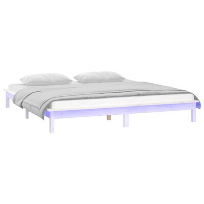 vidaXL LED Bed Frame without Mattress White 140x190 cm Solid Wood