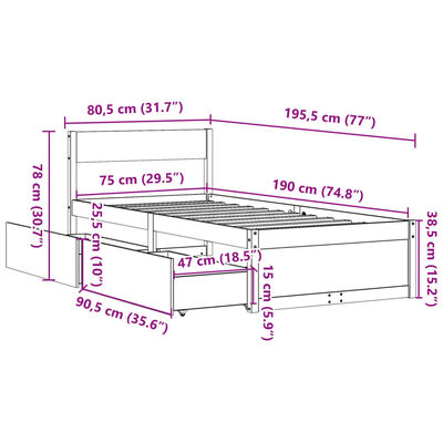 vidaXL Bed Frame without Mattress 75x190 cm Small Single Solid Wood Pine