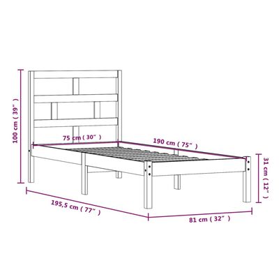 vidaXL Bed Frame without Mattress Small Single Solid Wood