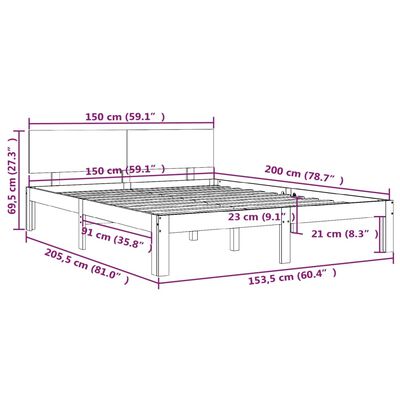 vidaXL Bed Frame Honey Brown Solid Wood 150x200 cm King Size