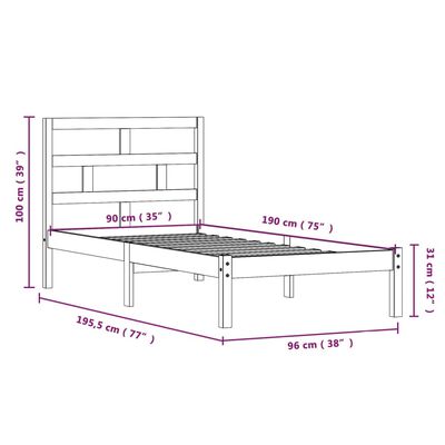 vidaXL Bed Frame without Mattress White Single Solid Wood