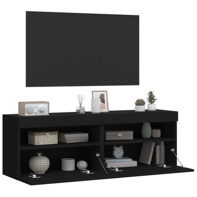 vidaXL TV Wall Cabinets with LED Lights 2 pcs Black 60x30x40 cm