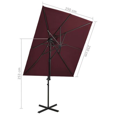 vidaXL Cantilever Garden Parasol with Double Top Bordeaux Red 250x250 cm