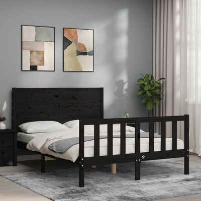 vidaXL Bed Frame without Mattress Black Small Double Solid Wood Pine