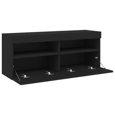 vidaXL TV Wall Cabinet with LED Lights Black 100x30x40 cm