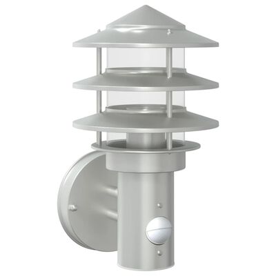 vidaXL Outdoor Wall Light with Sensor Silver Stainless Steel