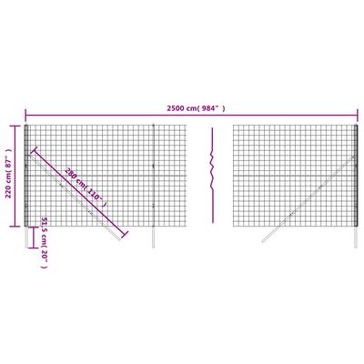 vidaXL Wire Mesh Fence Anthracite 2.2x25 m Galvanised Steel