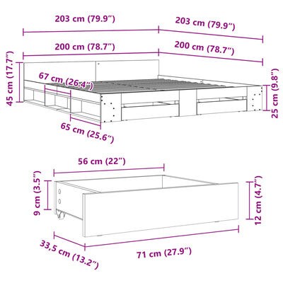 vidaXL Bed Frame with Drawers without Mattress Sonoma Oak 200x200 cm