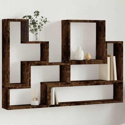 vidaXL Wall Shelf Smoked Oak 96x12x64 cm Engineered Wood