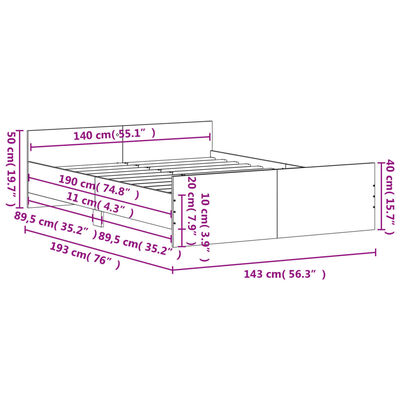 vidaXL Bed Frame without Mattress Smoked Oak 140x190 cm