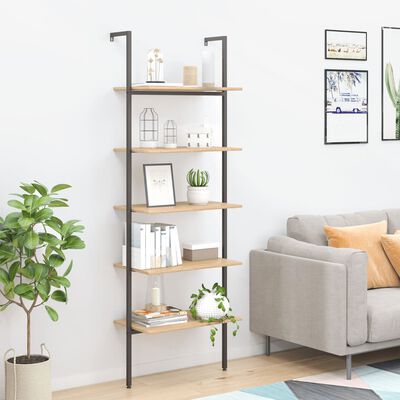 vidaXL 5-Tier Leaning Shelf Light Brown and Black 64x35x185 cm