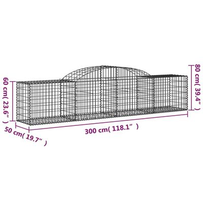 vidaXL Arched Gabion Baskets 15 pcs 300x50x60/80 cm Galvanised Iron