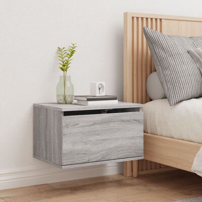 vidaXL Wall-mounted Bedside Cabinet with LED Lights Grey Sonoma