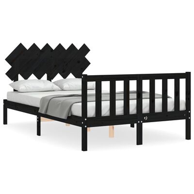 vidaXL Bed Frame without Mattress Black Double Solid Wood Pine