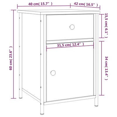 vidaXL Bedside Cabinet Grey Sonoma 40x42x60 cm Engineered Wood