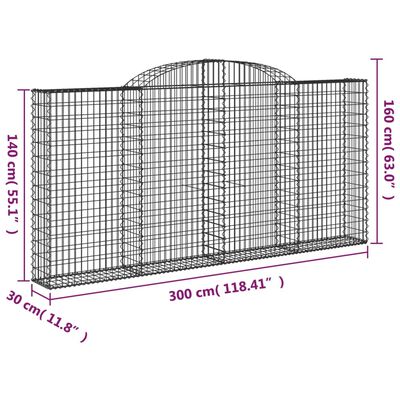 vidaXL Arched Gabion Baskets 5 pcs 300x30x140/160 cm Galvanised Iron