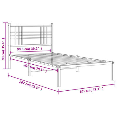 vidaXL Metal Bed Frame without Mattress with Headboard Black 100x200 cm