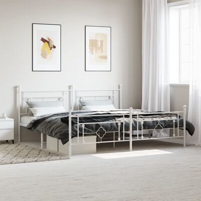 vidaXL Metal Bed Frame without Mattress with Footboard White 193x203 cm