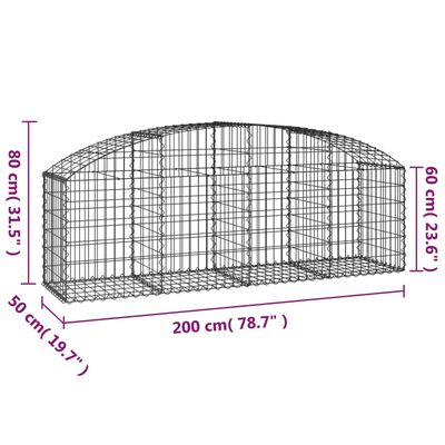 vidaXL Arched Gabion Basket 200x50x60/80 cm Galvanised Iron