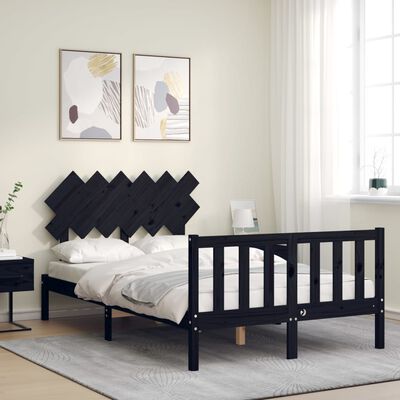 vidaXL Bed Frame without Mattress Black Double Solid Wood Pine