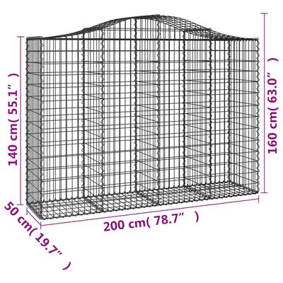 vidaXL Arched Gabion Baskets 12 pcs 200x50x140/160 cm Galvanised Iron