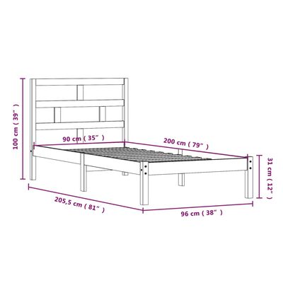 vidaXL Bed Frame without Mattress White Solid Wood 90x200 cm (810003+814175)