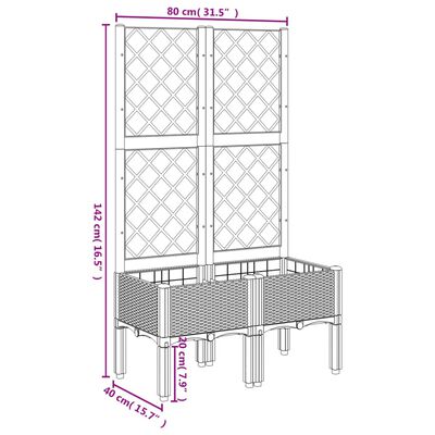 vidaXL Garden Planter with Trellis White 80x40x142 cm PP