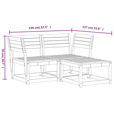 vidaXL 3 Piece Garden Sofa Set Solid Wood Pine