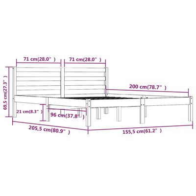 vidaXL Bed Frame without Mattress 150x200 cm King Size White King Size