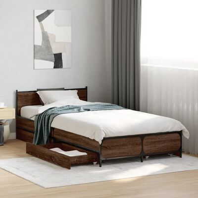 vidaXL Bed Frame with Drawers without Mattress Brown Oak 75x190 cm Small Single