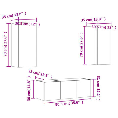 vidaXL 4 Piece TV Wall Units with LED White Engineered Wood