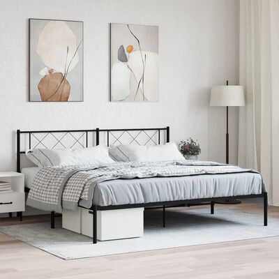 vidaXL Metal Bed Frame without Mattress with Headboard Black 193x203 cm