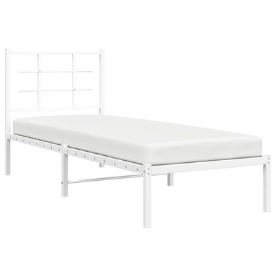 vidaXL Metal Bed Frame without Mattress with Headboard White 75x190 cm Small Single