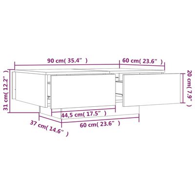 vidaXL Coffee Table Brown Oak 90x60x31 cm Engineered Wood