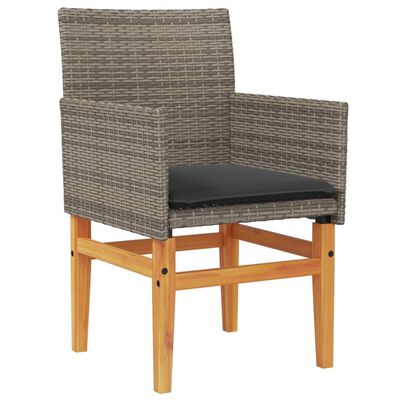 vidaXL Garden Chairs with Cushions 2 pcs Grey Poly Rattan&Solid Wood