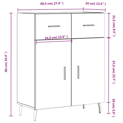 vidaXL Sideboard Concrete Grey 69.5x34x90 cm Engineered Wood