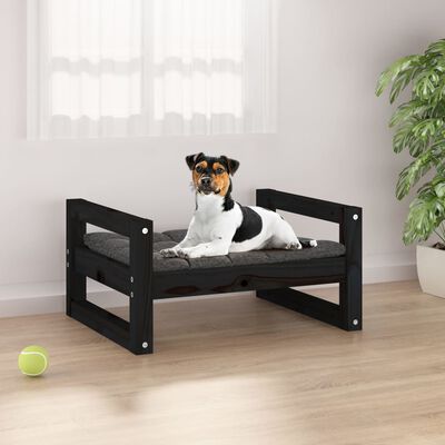 vidaXL Dog Bed Black 55.5x45.5x28 cm Solid Pine Wood