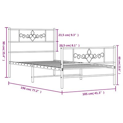 vidaXL Metal Bed Frame without Mattress with Footboard White 100x190 cm