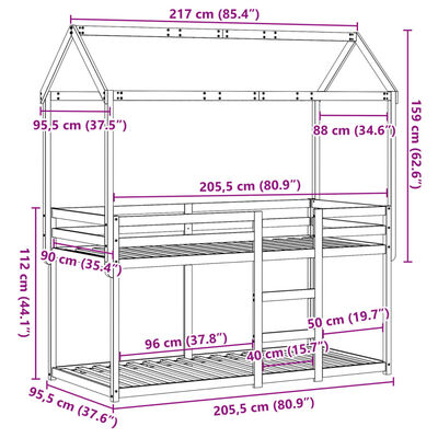 vidaXL Bunk Bed without Mattress Wax Brown 90x200 cm Solid Wood Pine