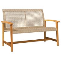 vidaXL Garden Bench Beige 112 cm Poly Rattan and Acacia Wood