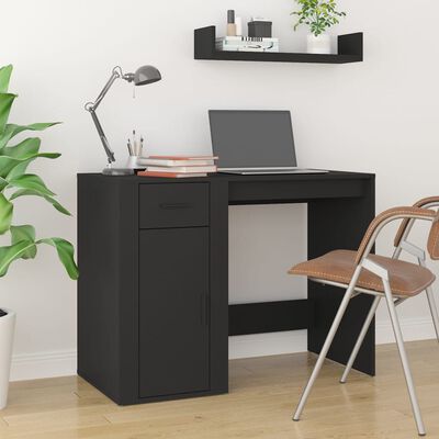 vidaXL Desk with Cabinet Black Engineered Wood