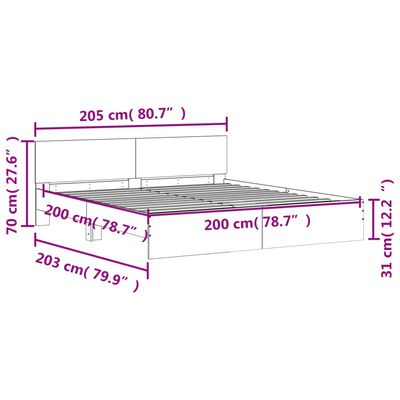 vidaXL Bed Frame with LED without Mattress Grey Sonoma 200x200 cm