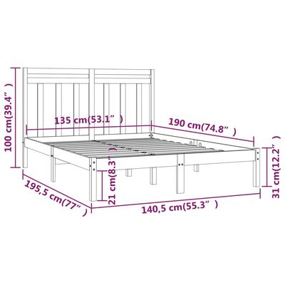 vidaXL Bed Frame without Mattress Black 135x190 cm Double Solid Wood