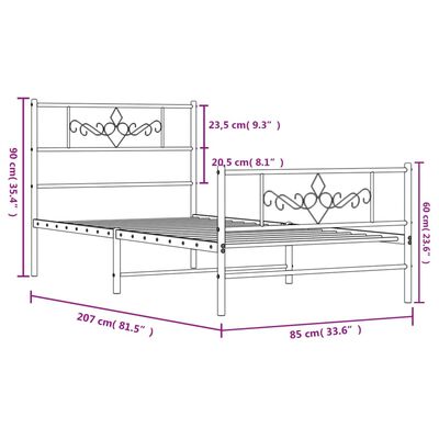 vidaXL Metal Bed Frame without Mattress with Footboard White 80x200 cm